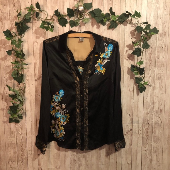 Cache Tops - Cache Silk Floral Print Long Sleeves Blouse